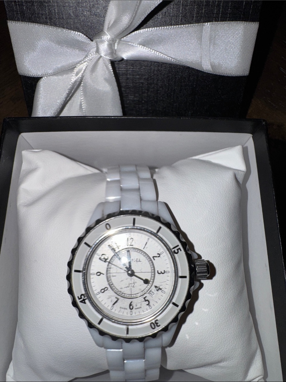 CHANEL White and Silver Ceramic J12-Style Watch